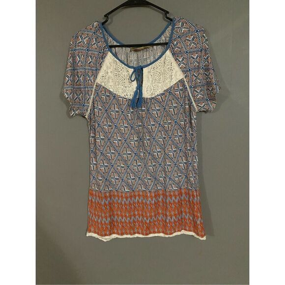 Vintage America Tops - Vintage American Blues Multi Colored Design Short Sleeve Top Size XS